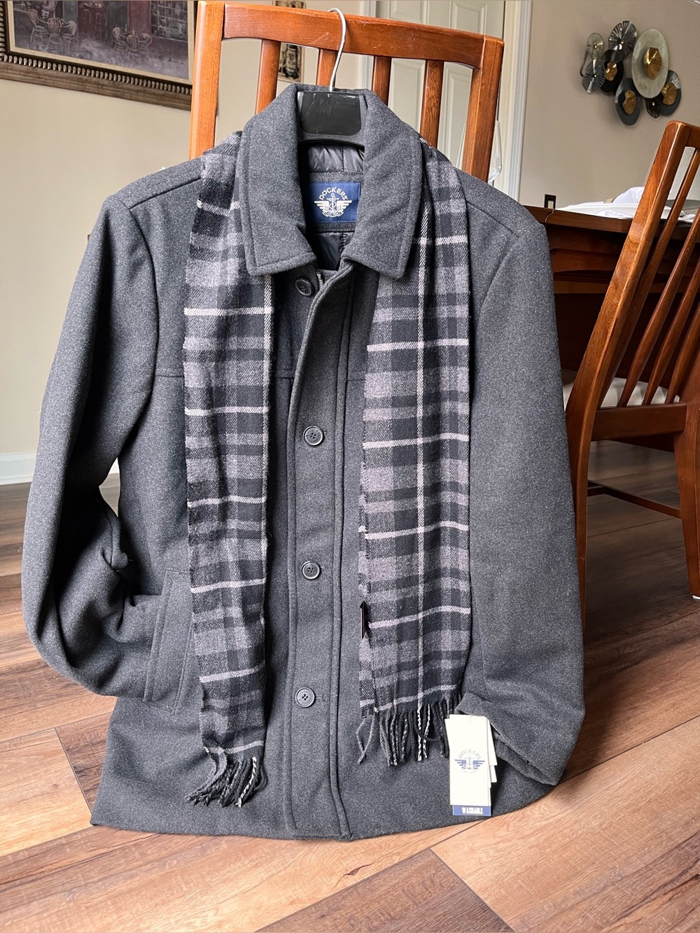 New with Tag Dockers Wool Coat! Size large! Zip up and Button up! Includes scarf